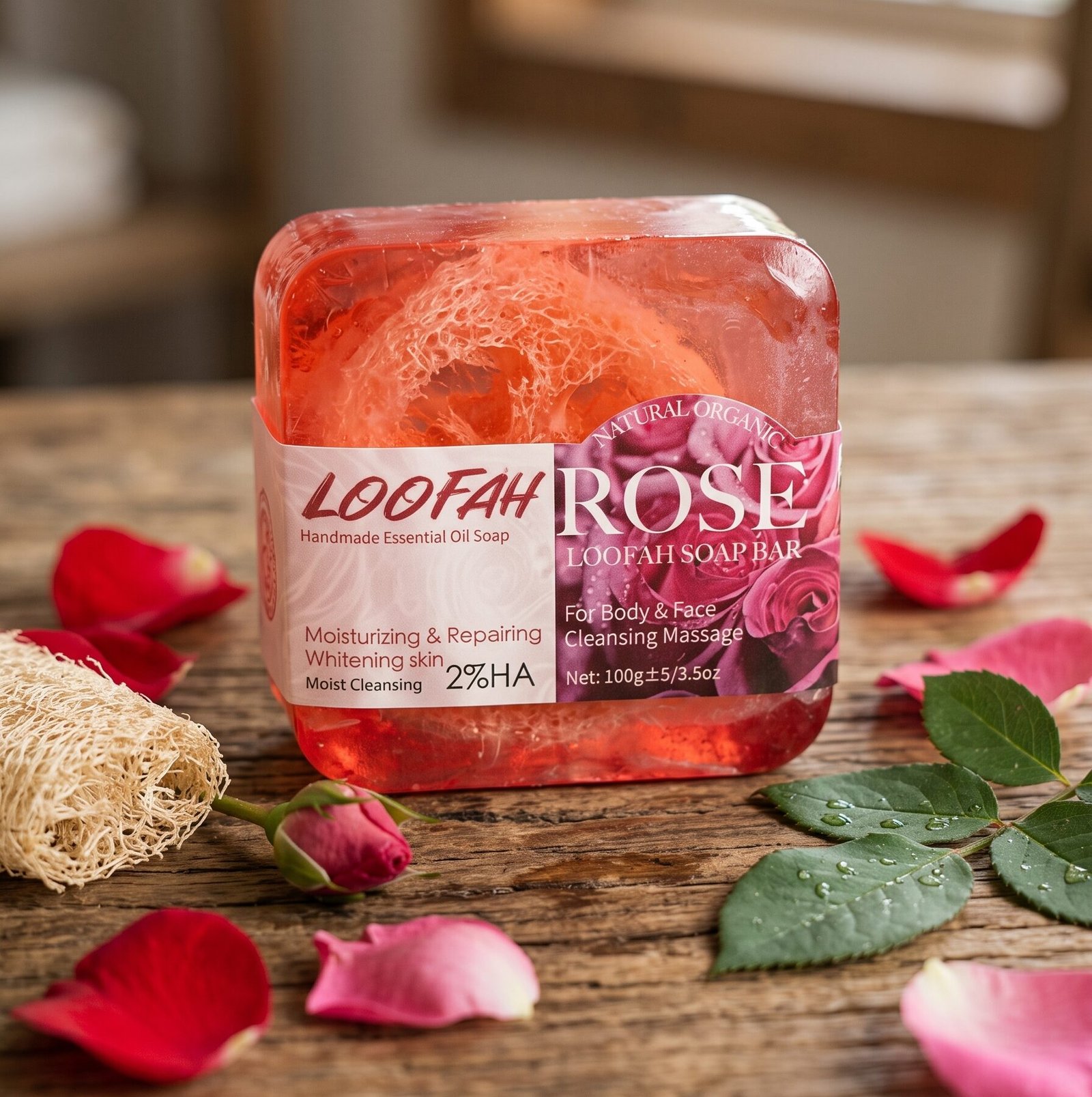 Natural Organic Loofah Rose Soap