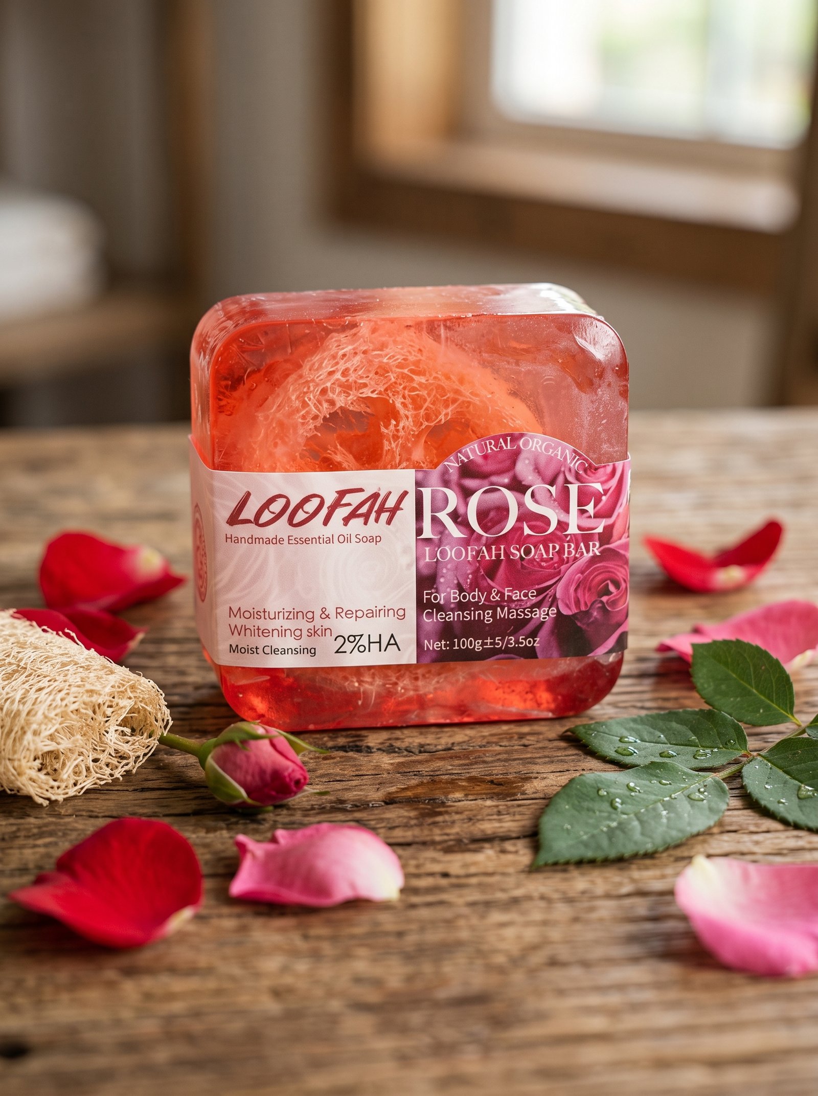 Natural Organic Loofah Rose Soap