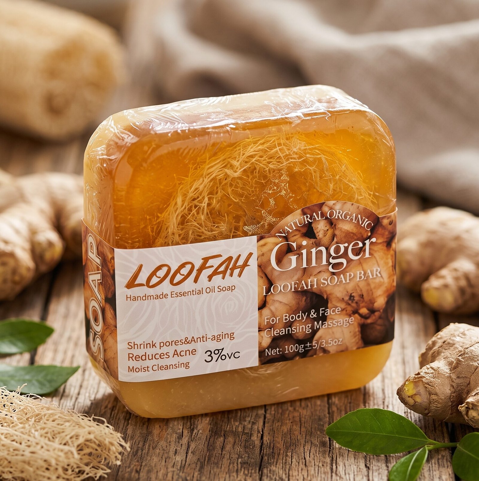 Natural Organic Loofah Ginger Soap